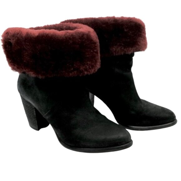 UGG~Layna Shearling Lined Foldable Cuff Black Nubuck Heel Boot Shoes IOB SIZE 8 - Picture 5 of 8
